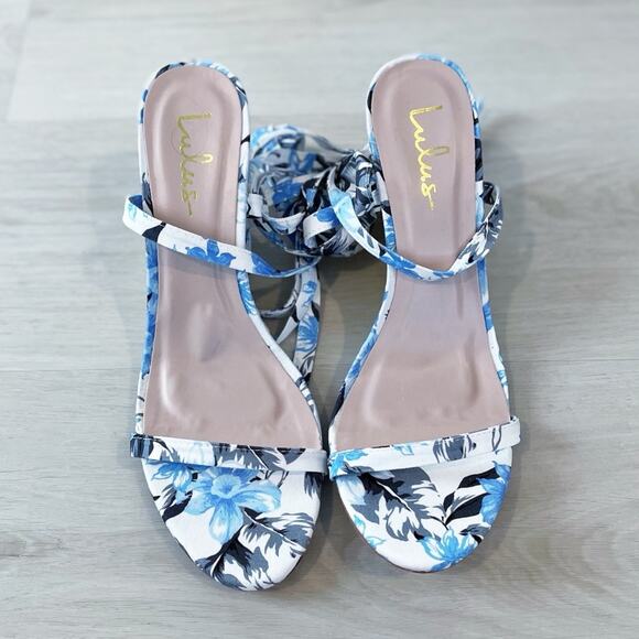 NEW Lulu’s Gulee Blue Floral Lace Up Espadrille Wedge Sandal Size 11 - Picture 7 of 14